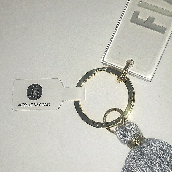 Fiance Acrylic Dovetail Cut Blue Gray Tassle Engagement Keepsake Keychain NWT - Picture 6 of 12